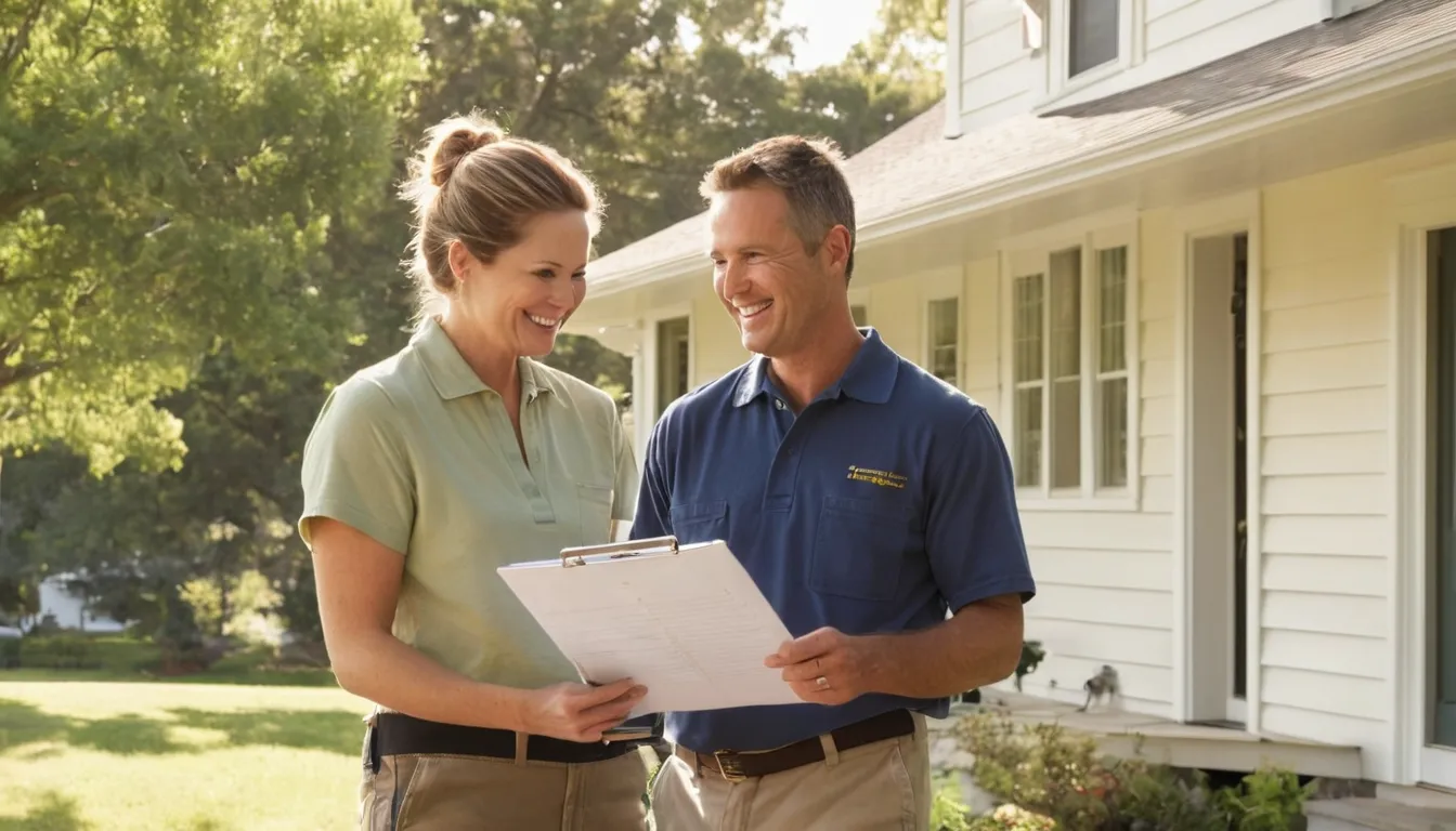 A homeowner reviewing a written tree quote with a local provider